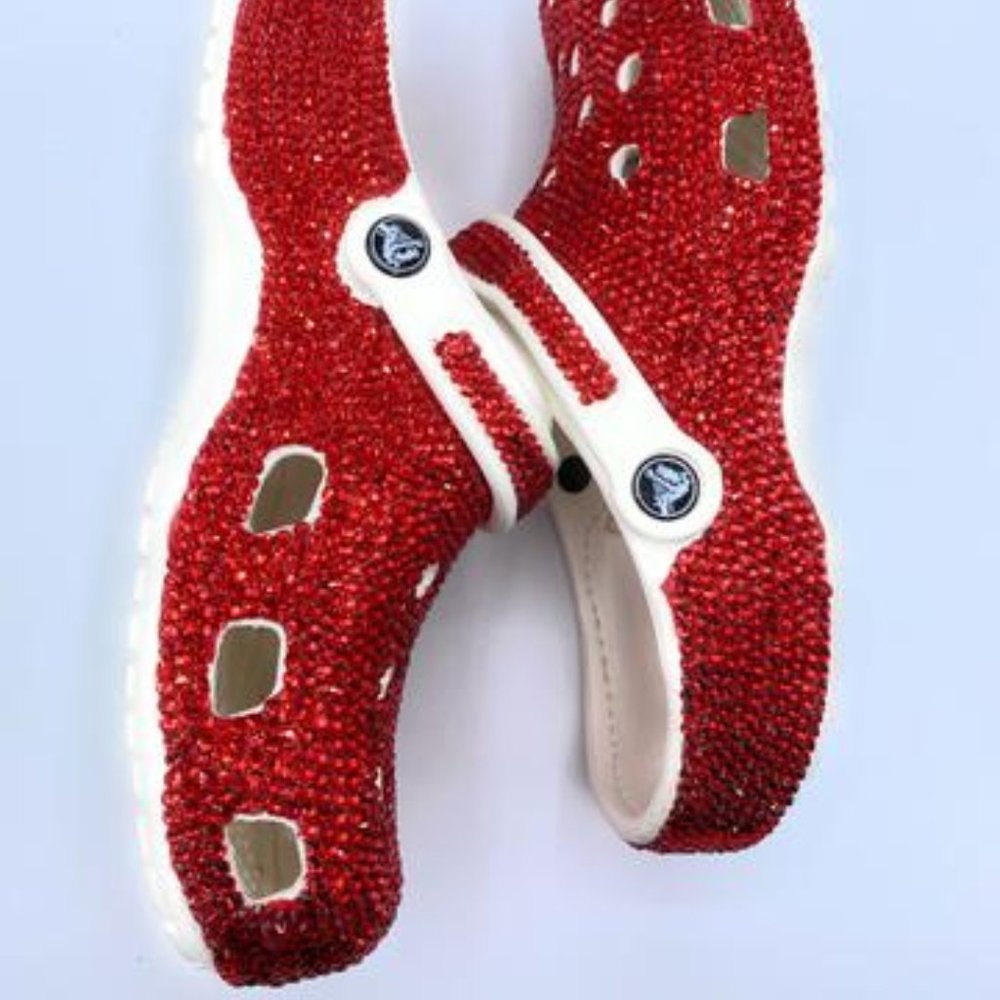 Bling RED Rhinestones Studded Customized White Clogs Adults - Picture 4 of 7